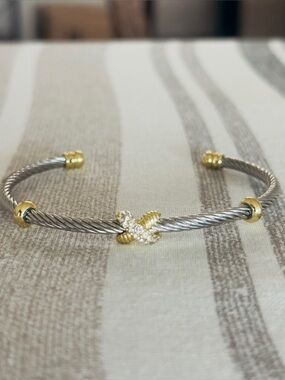 Two-Tone Twisted Cable Cuff Pavé X Bracelet